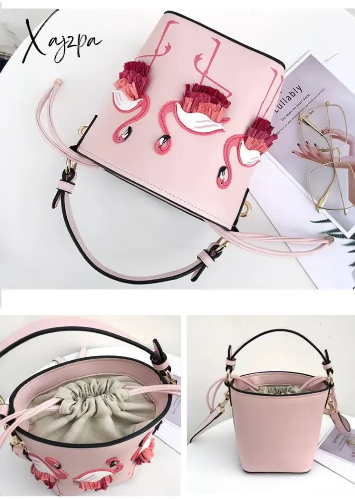 Xajzpa - quality Fashion Designer Fashion Flamingo Bucket bag Women PU Leaather Handbags Female Ladies Shoulder Bags sac a main femme Crossbody Bag