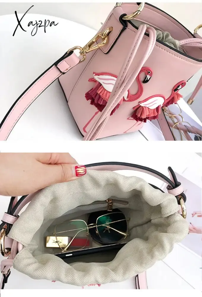 Xajzpa - quality Fashion Designer Fashion Flamingo Bucket bag Women PU Leaather Handbags Female Ladies Shoulder Bags sac a main femme Crossbody Bag